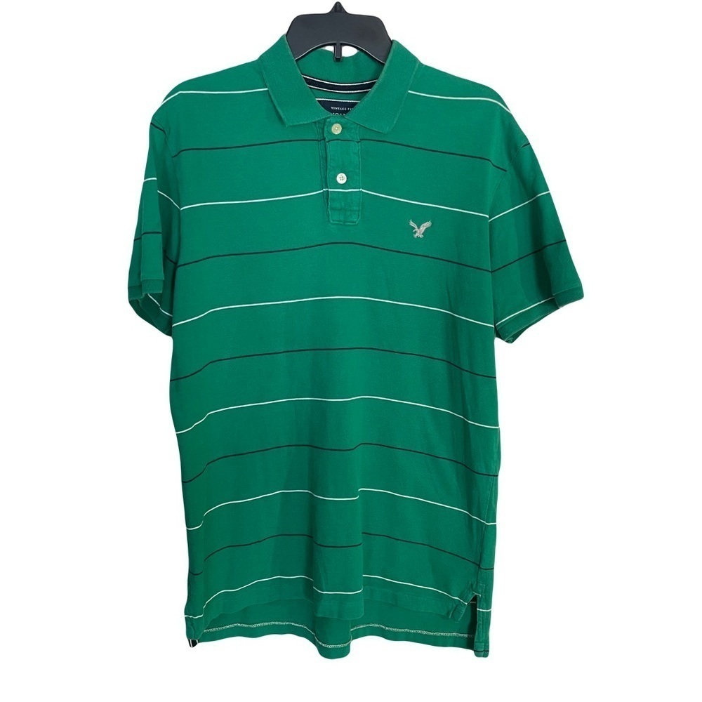 American Eagle Outfitters vintage fit men’s green stripe golf/polo large shirt